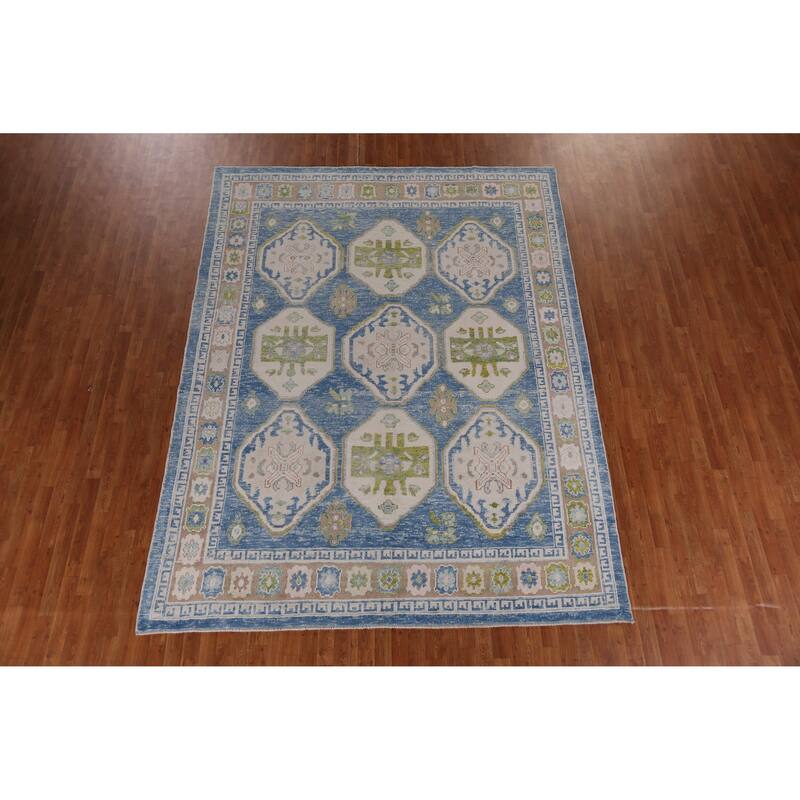 Hand Knotted Oriental 100% Wool Carpet Transitional Geometric Navy Blue & Blues Oushak Area Rug - 10' 10'' X 8' 3''