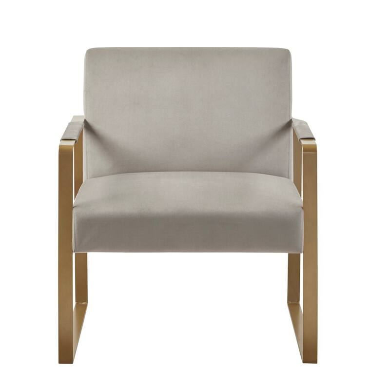 Roomfitters Modern Accent Chair with Gold Metal Frame, Upholstered Lounge Chair with Padded Arms and Plush Seat, Beige