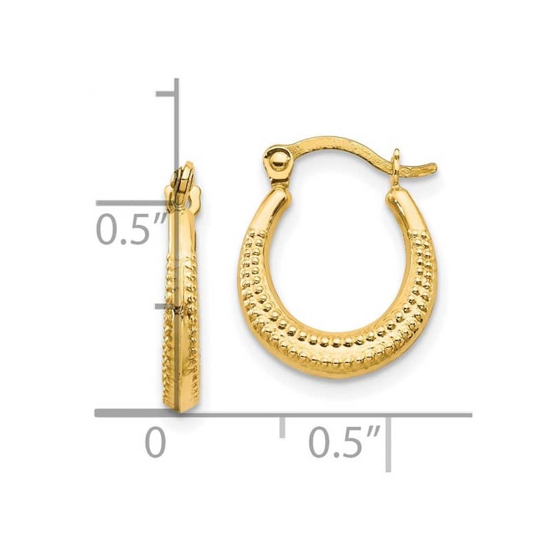 Curata 10k Yellow Gold 15mm Scalloped Textured Hoop Earrings