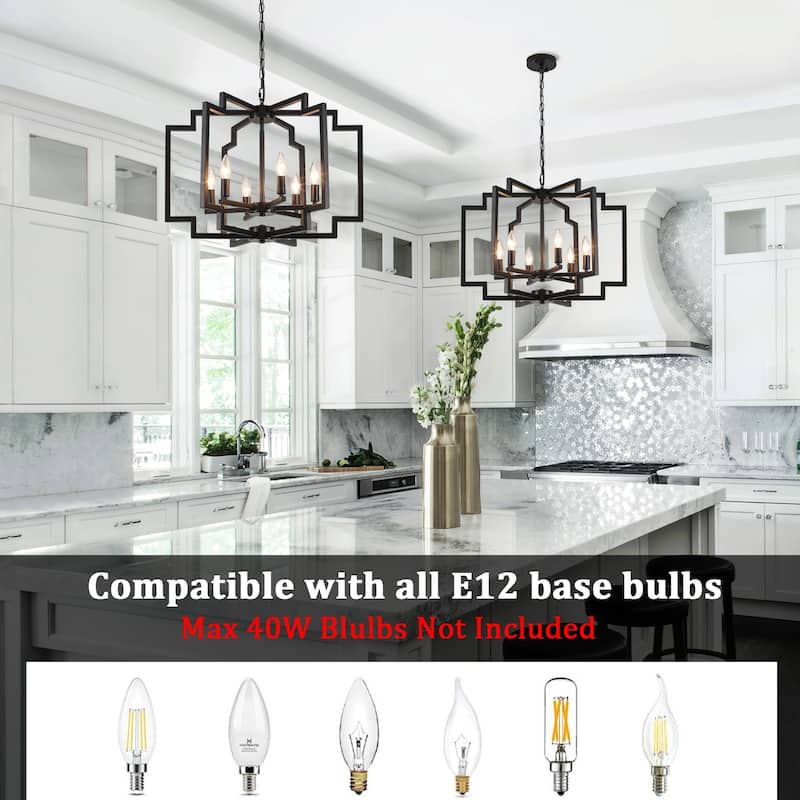 Elegant retro 6-light metal semi-openwork lampshade with adjustable height suspension rod suitable for multiple different spaces