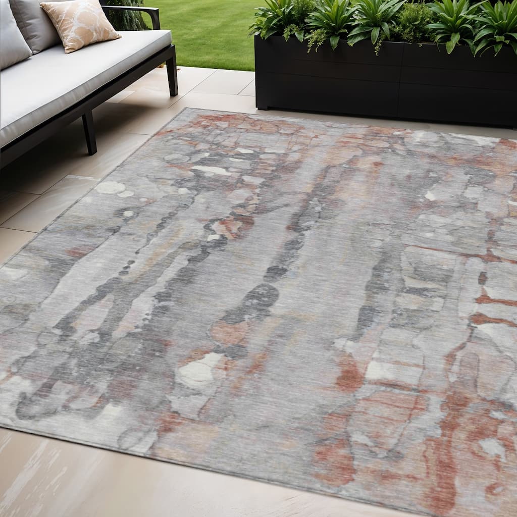 HomeRoots Abstract Transitional Rectangle Outdoor Rug