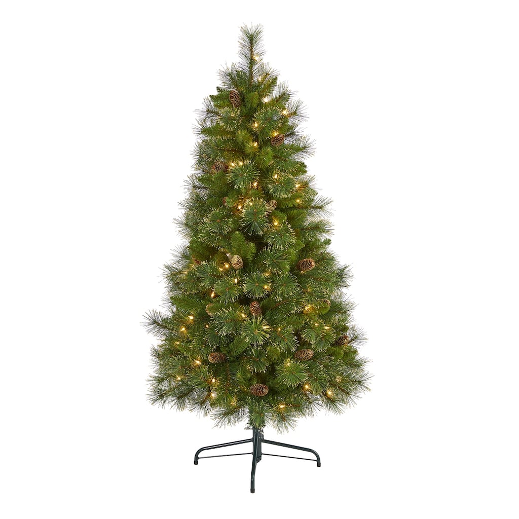 5ft Artificial Christmas Tree with Lights - Golden Tip Pine, Prelit Holiday Tree, Festive Home Decor - Green - 60