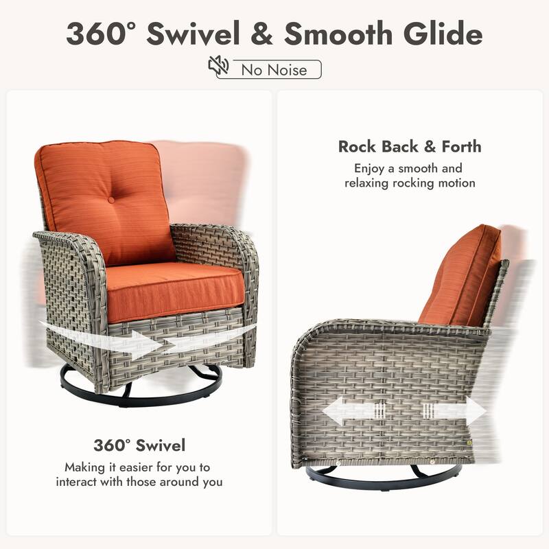 OVIOS 6 Pieces Wide Arm T shaped Seat Curved Swivel Chair Set With Solar-Powered Table