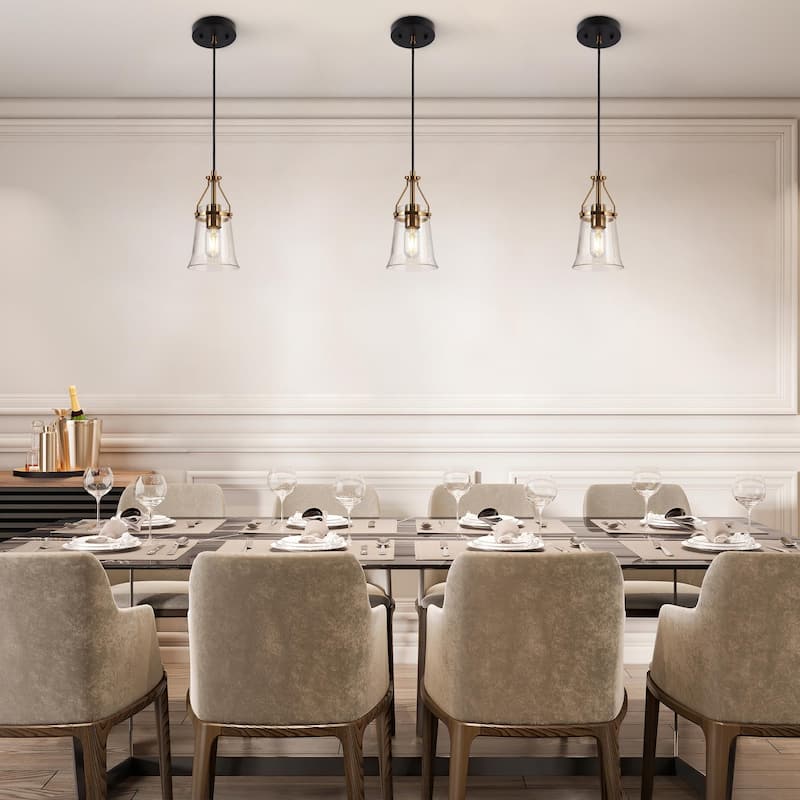 Haye Modern Black Gold 1-Light Mini Glass Pendant Lights for Kitchen Island - D5.5" x H10"