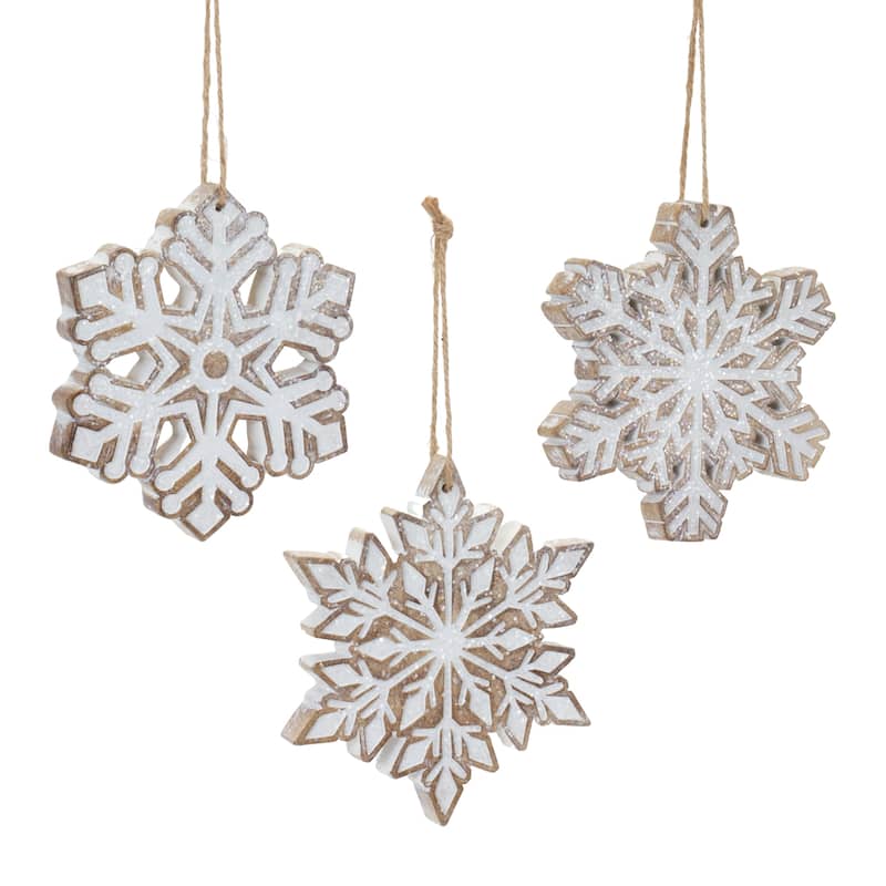 Glittered Snowflake Christmas Ornaments - 4.75" - Set of 3