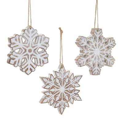 Glittered Snowflake Christmas Ornaments - 4.75" - Set of 3