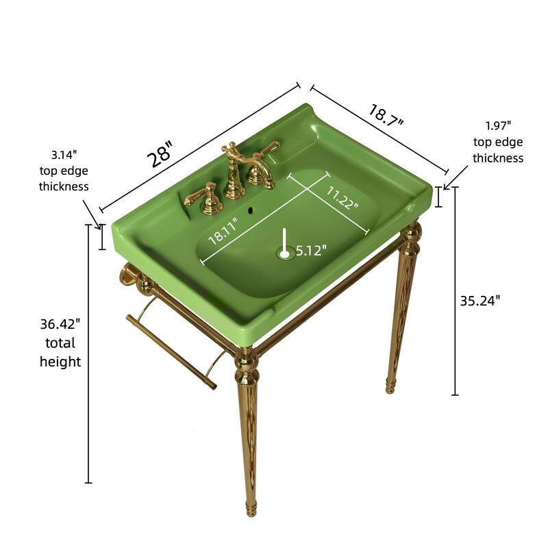 28" Wall-Mounted Console Sink with Ceramic Basin, Stainless Steel Legs & Towel Bar