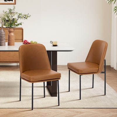 Set of 2 Modern Dining Chairs with Curved Back & Metal Legs, Fabric or Leather Upholstered