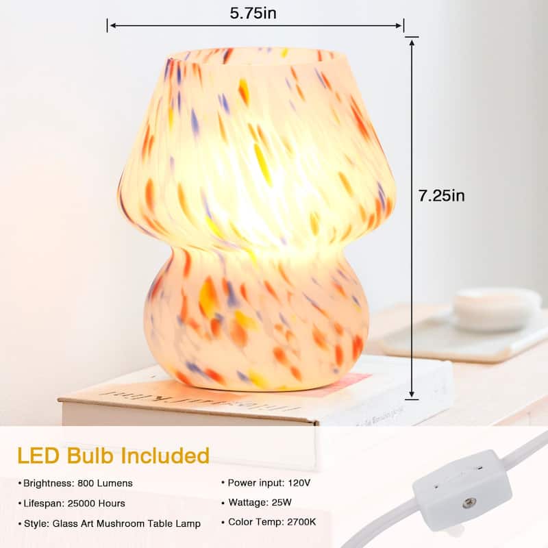 Rainbow Dots Texture Matte All-glass Table Lamp with In-line Switch - 5.75'' x 5.75'' x 7.25'' (L x W x H)