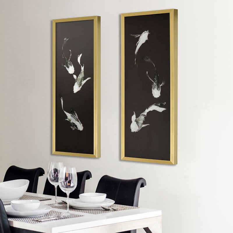 Koi Fish - Set of Two Printed Wall Art with Hand Painted Accents - Gold Frame