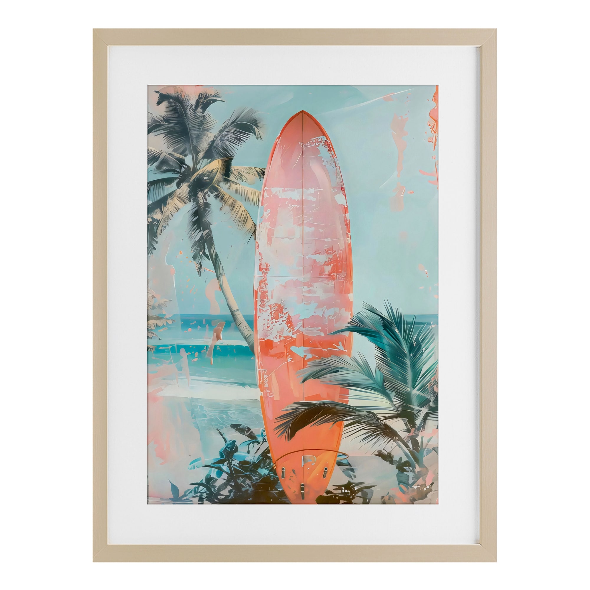 Stupell Peach Surf Distressed Modern Under Glass Framed Design By LSR Design Studio