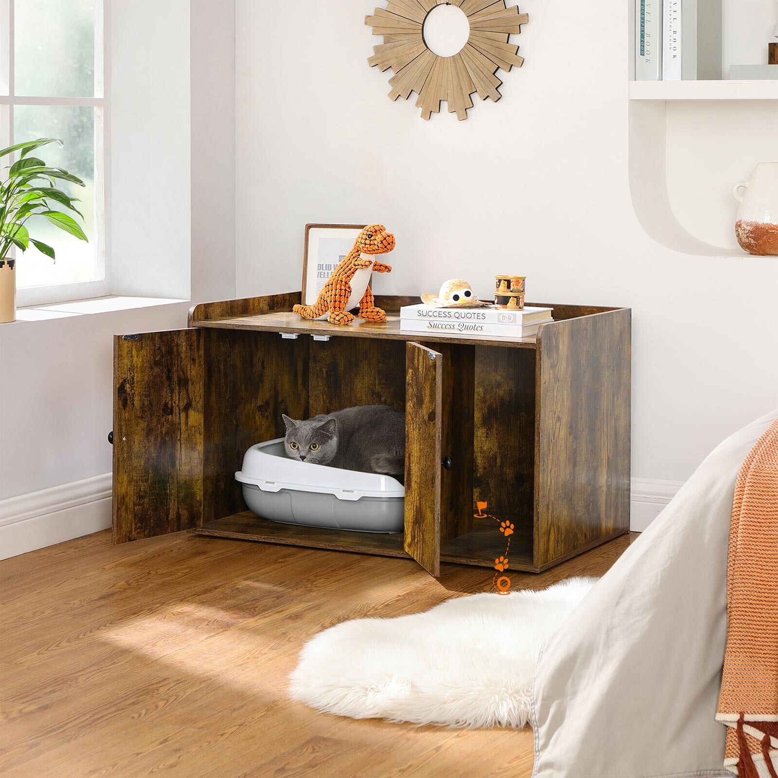 Cat Litter Box Enclosure Wooden Hidden Cat Box Furniture Cat