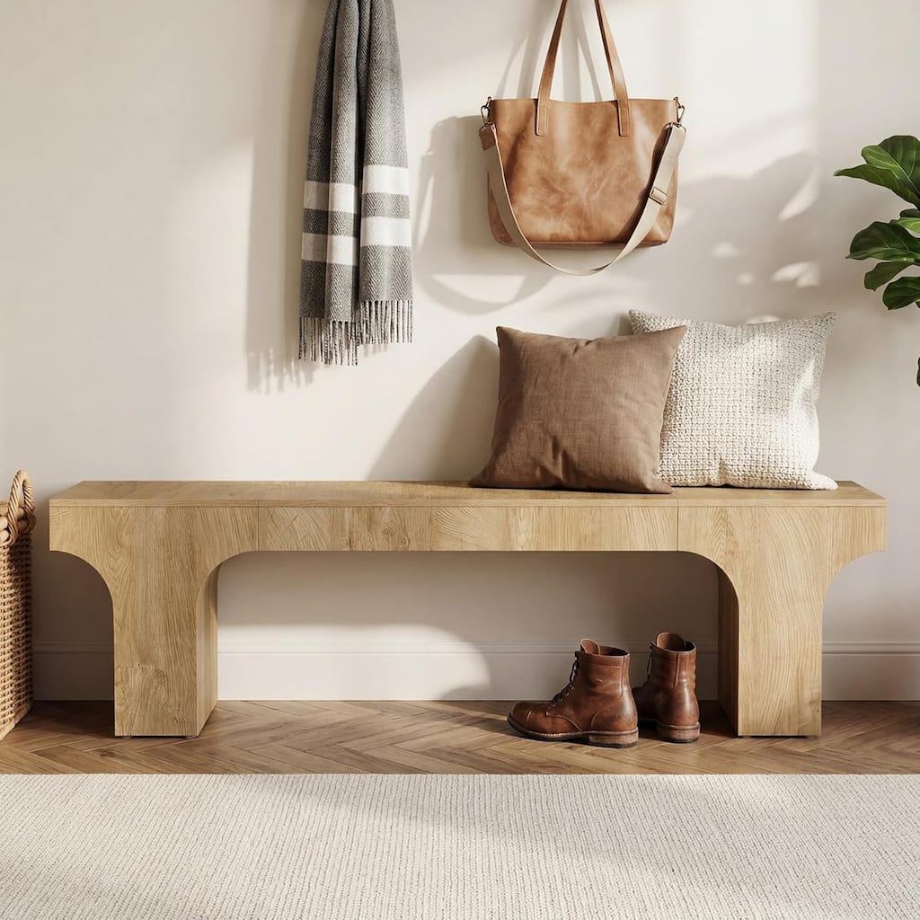 63" Long Wood Bench, Entryway/Bedroom Bench, Modern Dining Bench with Sturdy MDF Frame - 62.99" W x 13.78" D x 18.31" H
