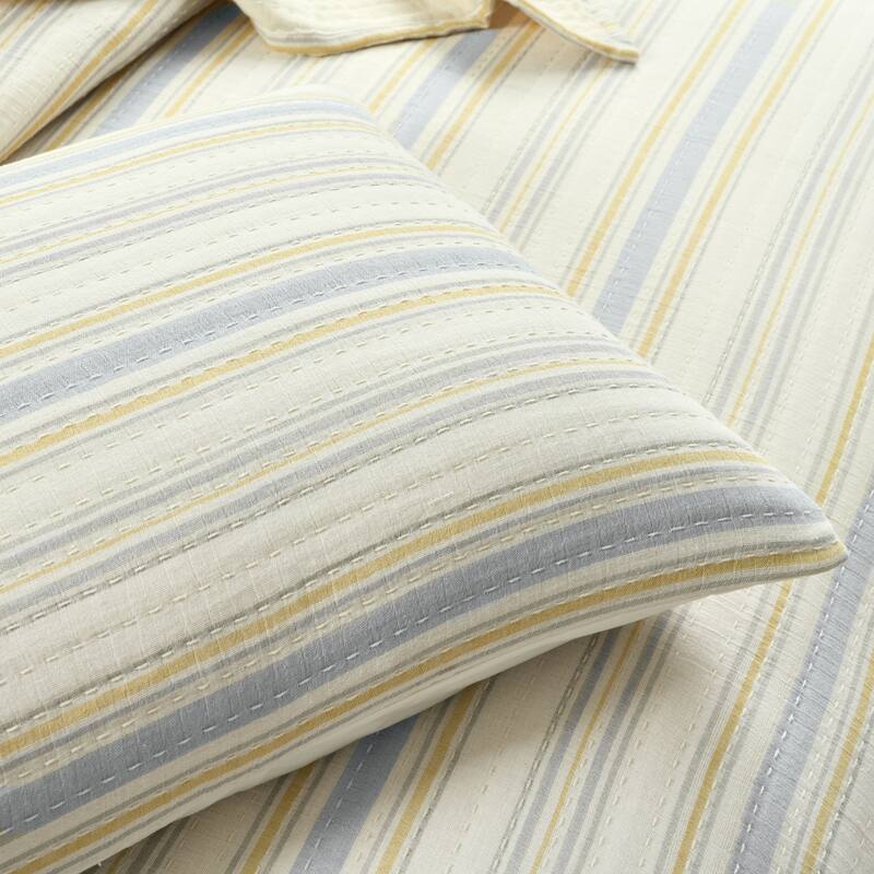 Lush Decor Solange Stripe Kantha Pick Stitch Yarn Dyed Cotton Woven 3 Piece Quilt/Coverlet Set