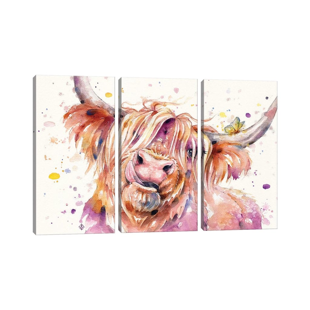iCanvas "Bad Hair Don't Care (Scottish Highland Cow)" by Sillier Than Sally 3-Piece Canvas Wall Art Set