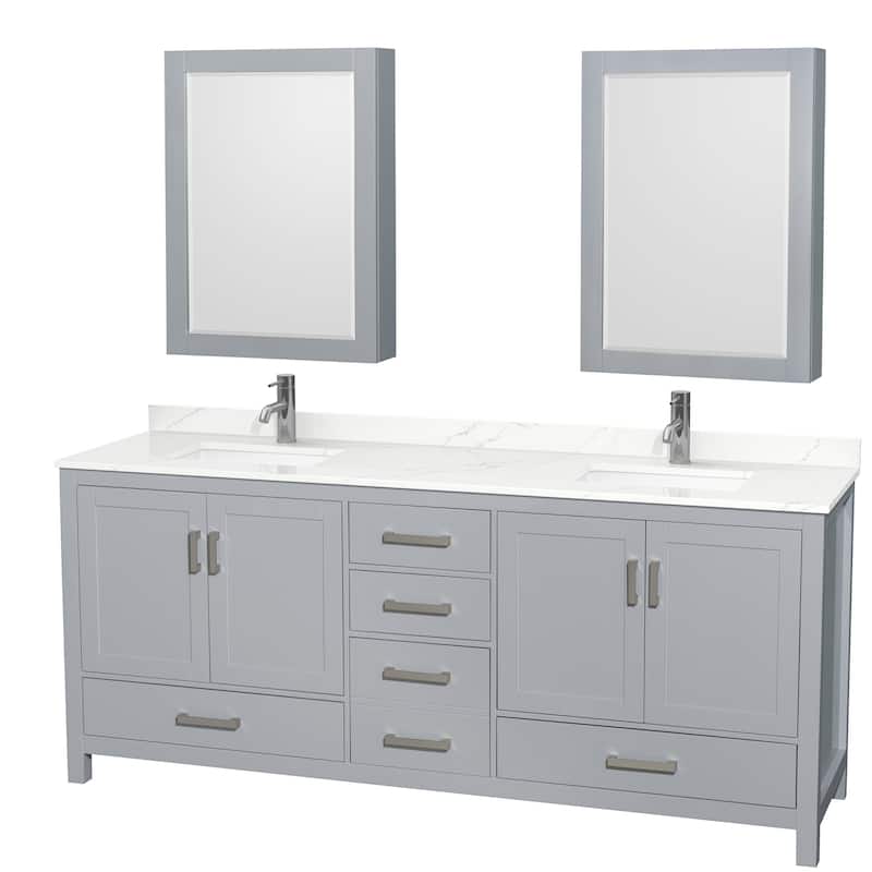 Wyndham Collection WCS141480D-QTZ-UNSMED Sheffield 80" Free Standing - Gray / Giotto Quartz Top / Brushed Chrome Hardware