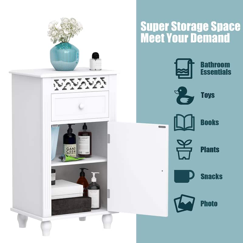 Wood Bathroom Organizer Floor Storage Cabinet with Adjustable Shelf