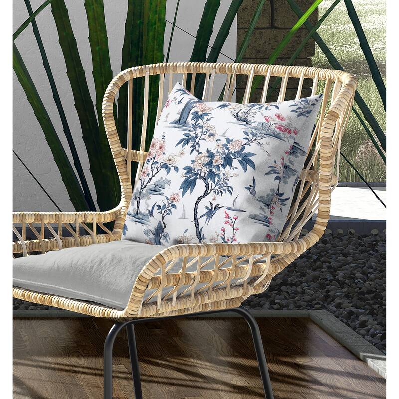 Open Air Orchid Indoor/Outdoor Reversible Throw Pillow White and Blue