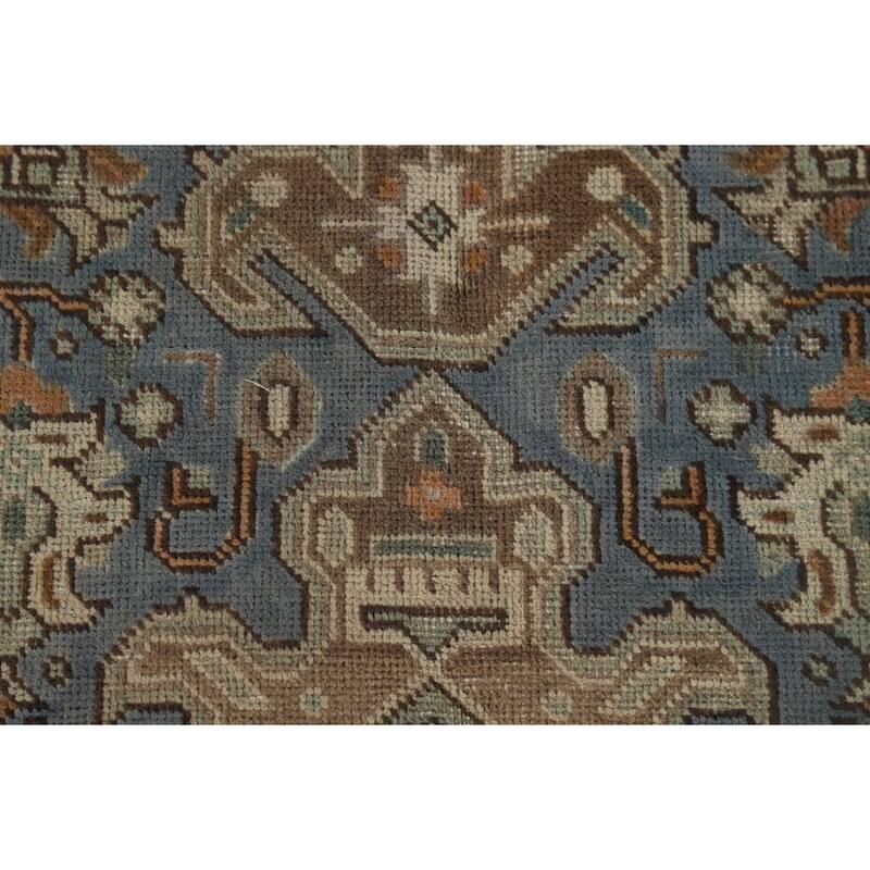 Blue Geometric Tabriz Vintage Persian Rug Hand-Knotted Wool Carpet - 6'5" x 9'4"