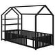 preview thumbnail 11 of 10, Black Twin Size House Bed for Kids, Metal Montessori Floor Bed Frame with Fence for Boys, Girls, Detachable Storage Shelves