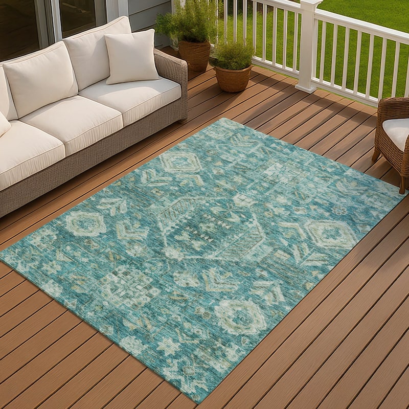 Machine Washable Indoor/ Outdoor Boho Traditional Chantille Rug - Turquoise - 2'6" x 3'10"