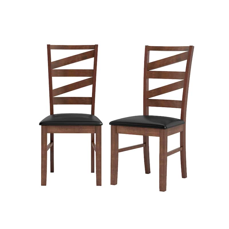 Gymax Dining Chairs Set of 2 Rubber Wood Legs Faux Leather Upholstered
