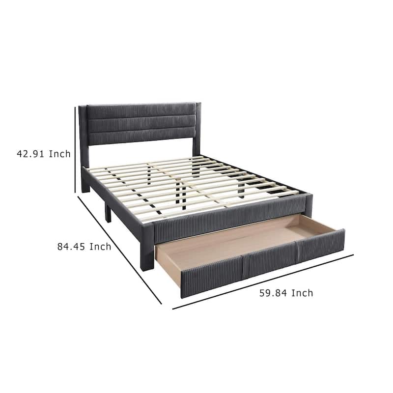 Heo Queen Size Bed w Storage Drawer, Dark Gray Corduroy Upholstery