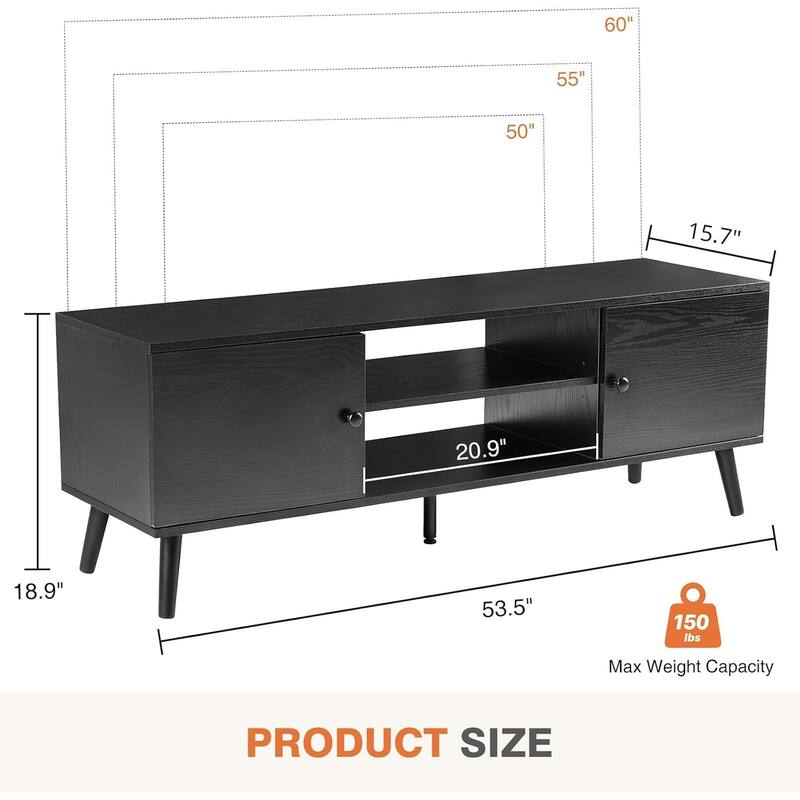 TV Stand for 55 60 inch TV, Entertainment Center with Storage Cabinet, Mid Century Modern Media Console Table, Adjustable Hinge