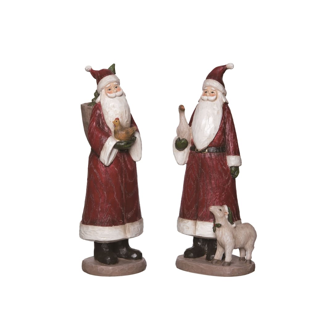 Transpac Large Resin Carved Santa Figurine Set of 2 Christmas Home Decorations - Multicolor