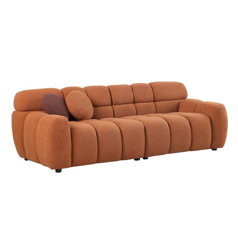 Light Brown Boucle 3 Seater Marshmallow Sofa, 87x36x28 inches