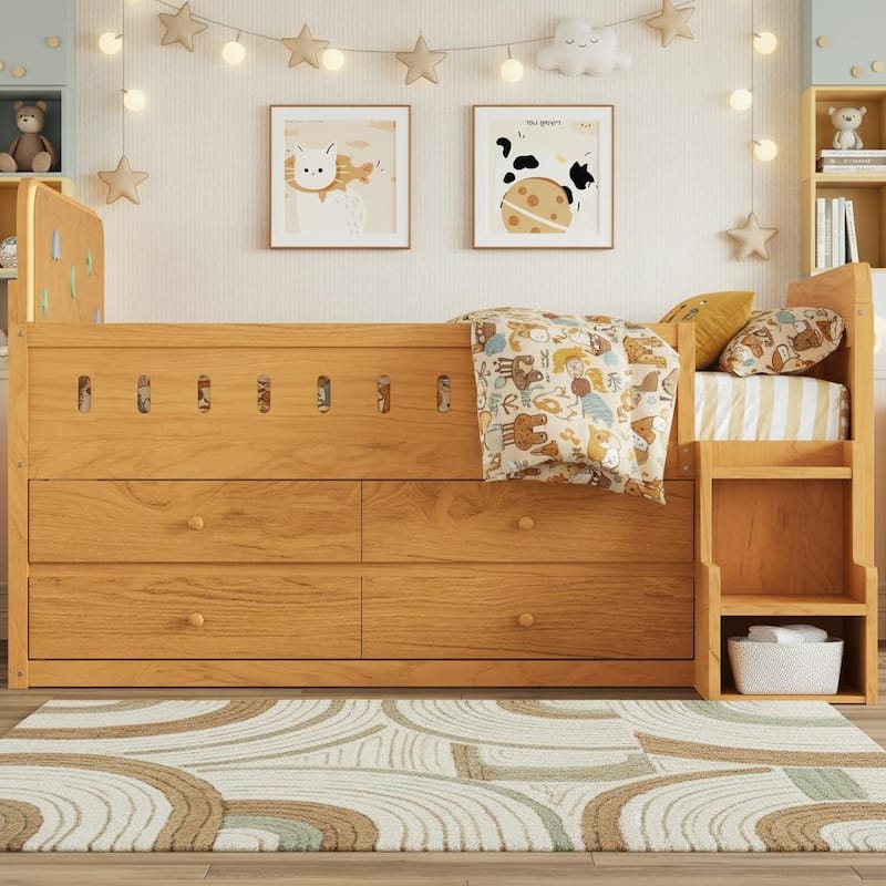 Storage Bed with LED Headboard and Four Drawers by Harper&Bright Designs