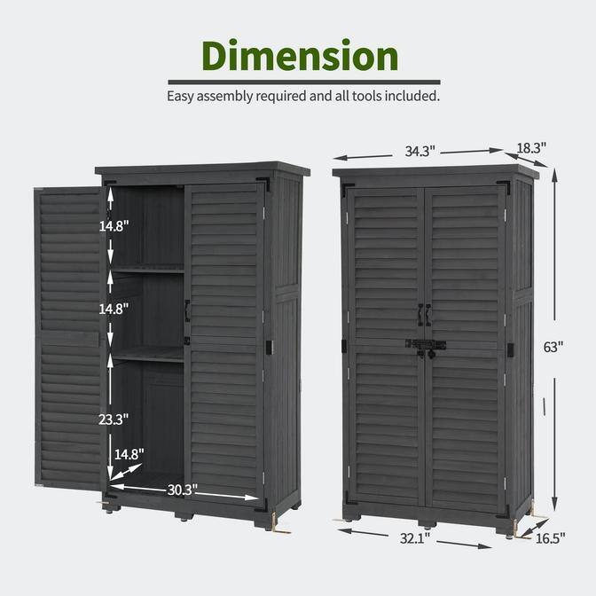 MCombo 63 inch Tall Outdoor Storage Tool Cabinet Shed with Lock for Yard (34.3" L x 18.3" W x 63" H), Wooden 0870 - N/A