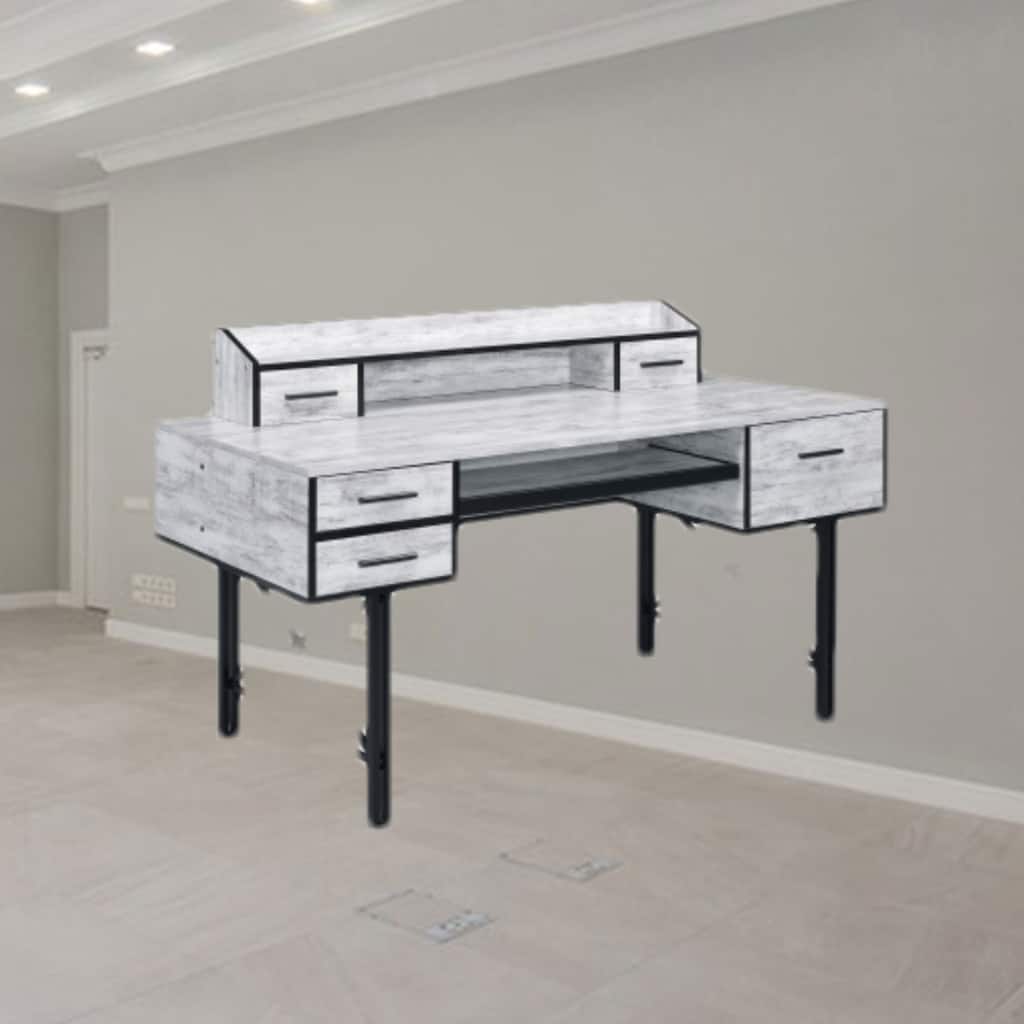 Spacious 5-Drawer Writing Desk with Smooth Metal Drawer Glides and Contemporary Metal Base for Office Use