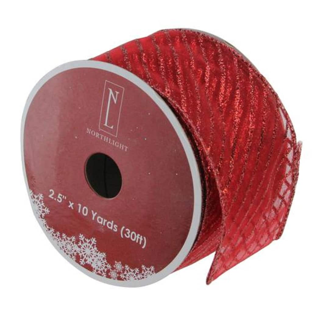 Red Metallic Christmas Wired Craft Ribbon 2.5" x 10 Yards
