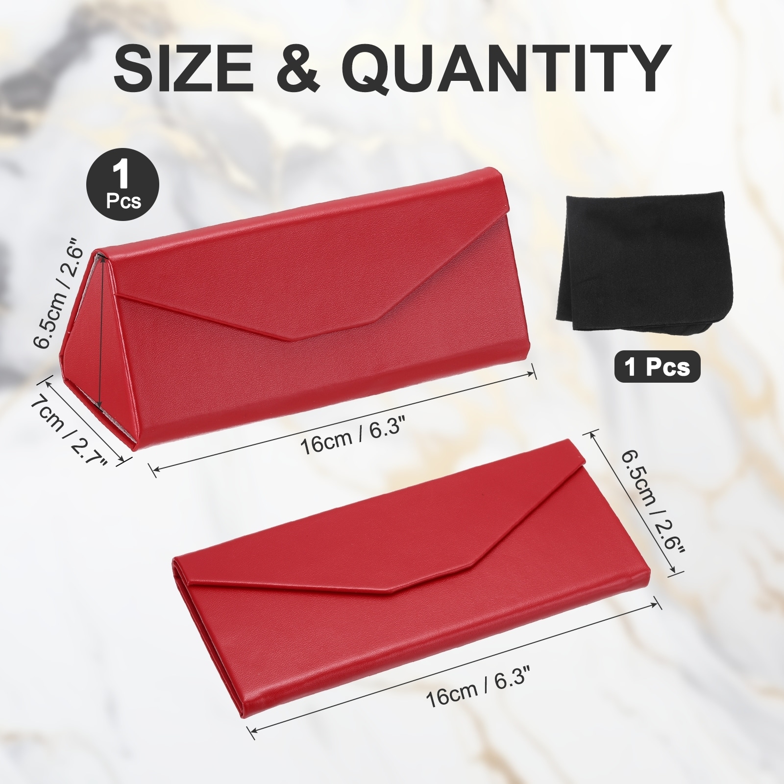 Foldable Glasses Case, PU Leather Hard Eyeglass Case with Soft Cloth for Women Man