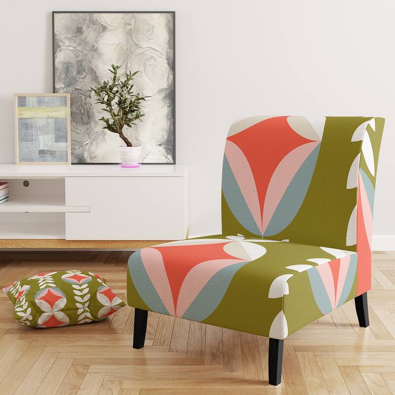 Designart "Retro Botanical Pattern I" Upholstered Mid-Century Accent Chair - Arm Chair