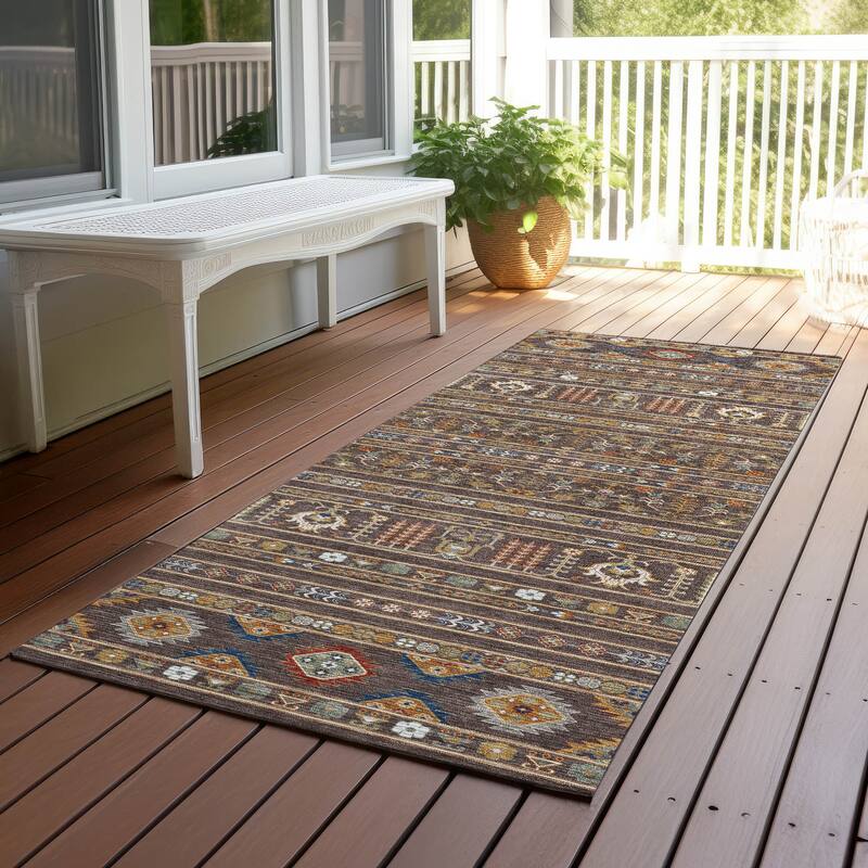 Machine Washable Indoor/ Outdoor Boho Moroccan Chantille Rug - Chocolate - 2'3" x 7'6"