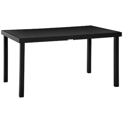 Black Outdoor Dining Table with Aluminum Frame and Wood Like Slat Top Perfect for 6 Seats - 55" L x 35.5" W x 29.25" H