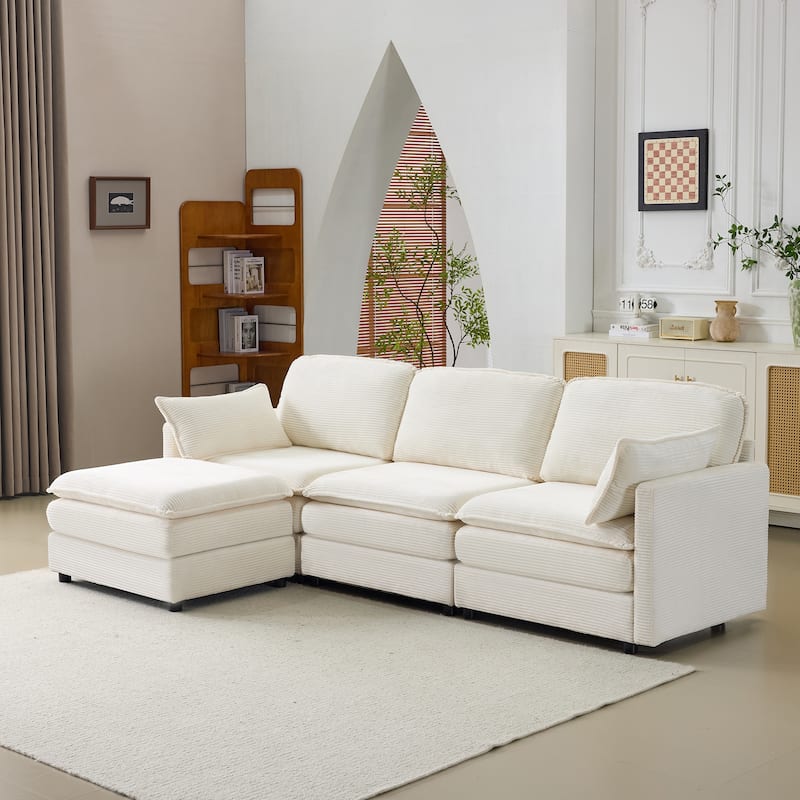 Modern L-shaped Sectional Sofa with Chaise Corduroy 3 Seater Modular Deep Seat Couch with Solid Wood Frame, Pet Friendly