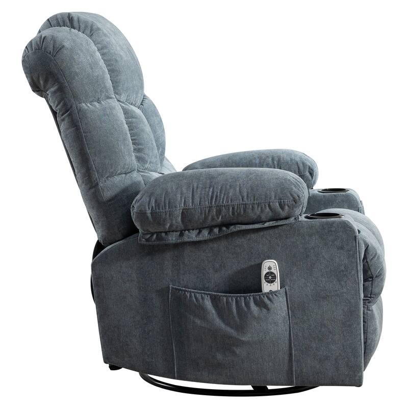 Oversized Massage Swivel Recliner with Heat USB Cup Holders for Adults
