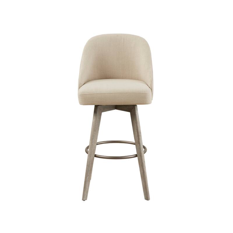 Madison Park Pearce Swivel Upholstered Counter Stool with Solid Wood Legs & Metal Footrest