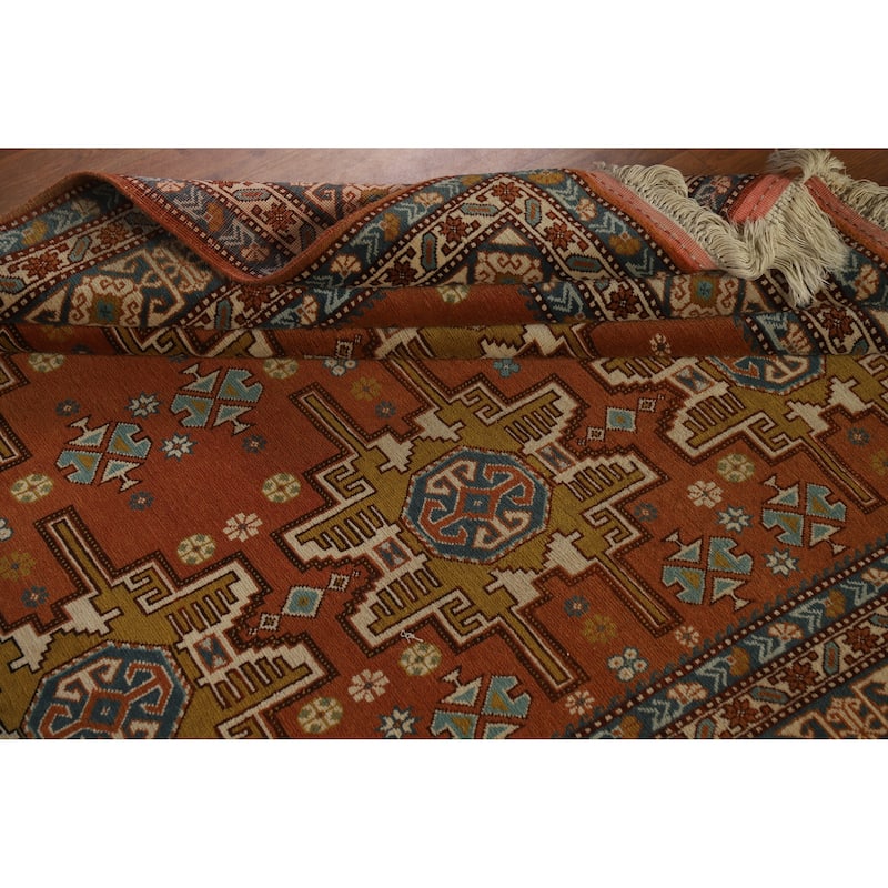 Hand Knotted Oriental 100% Wool Carpet Traditional Geometric Oranges & Rust Sumak Area Rug - 7' 6'' X 4' 10''