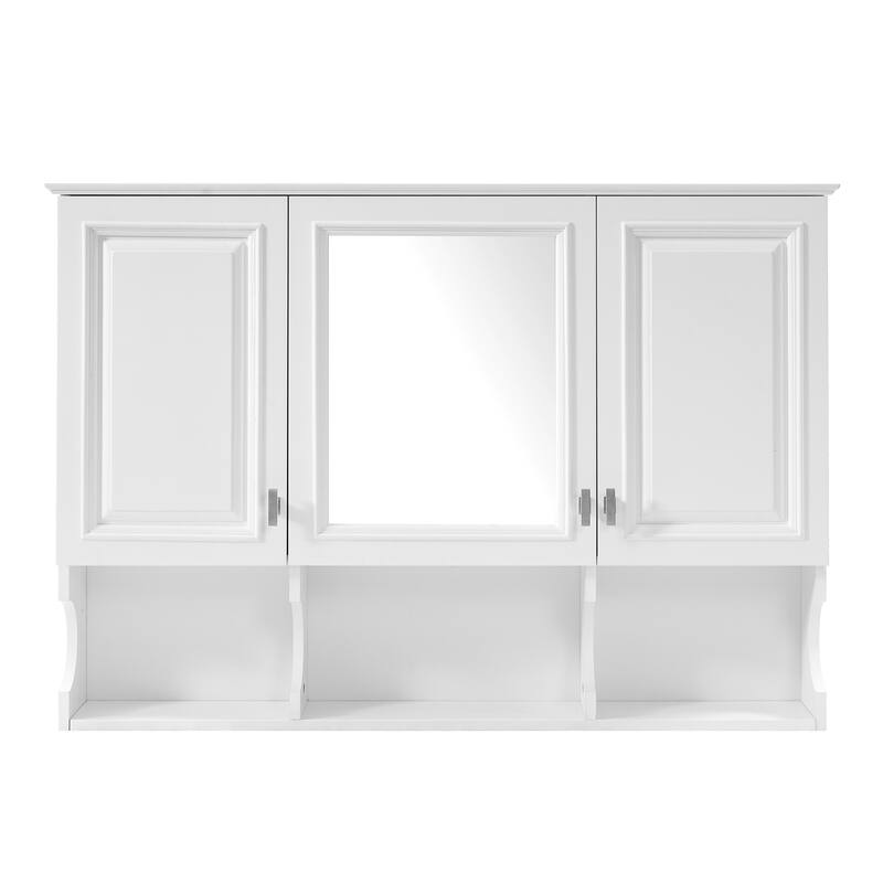 Roomfitters 41 Inch Mirror Medicine Cabinet with Open Shelves, Wall Mount Storage with Adjustable Shelf & Doors