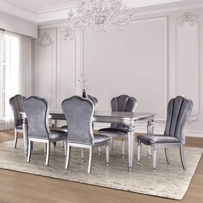 Glam 7pc Dining Set Upholstered Chairs and Table