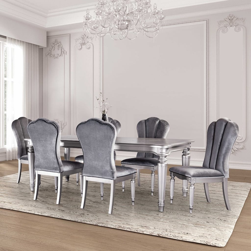 Glam 7pc Dining Set Upholstered Chairs and Table
