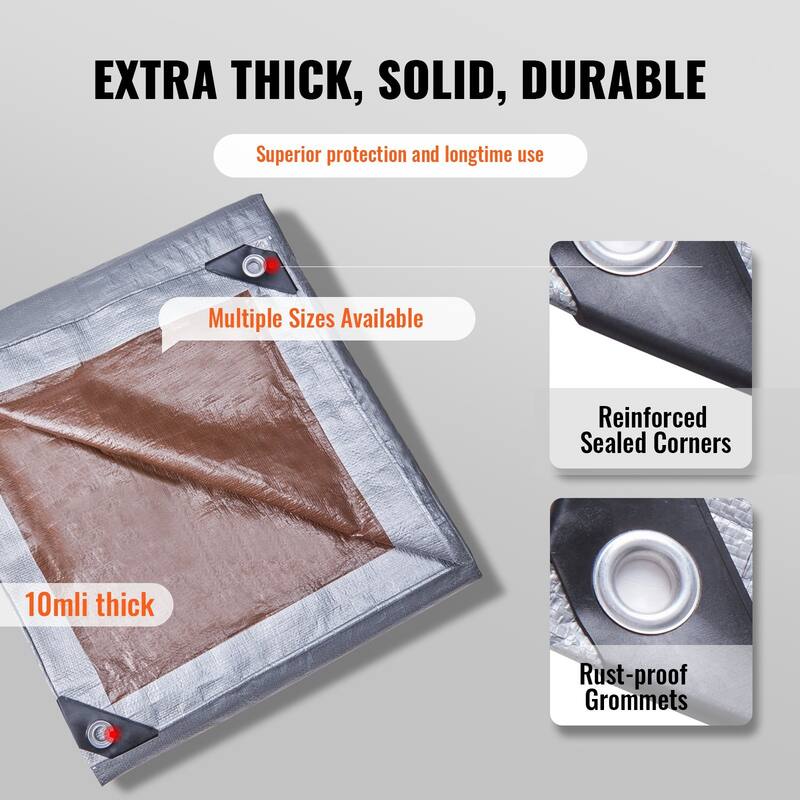 10 Mil Heavy Duty Waterproof Tarp Grey Polyethylene Cover for Camping Car or Outdoor Use