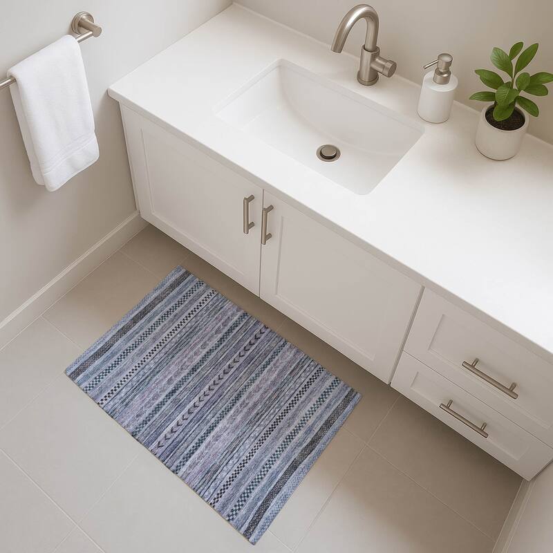 Premium Washable Super Soft Boho Stripes Mayfield Rug - Blue - 1'8" x 2'6"