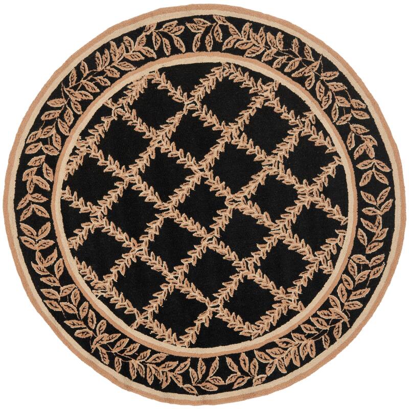 SAFAVIEH Handmade Chelsea Kimber Trellis French Country Wool Rug - 5'6" Round - Black/Gold - Round