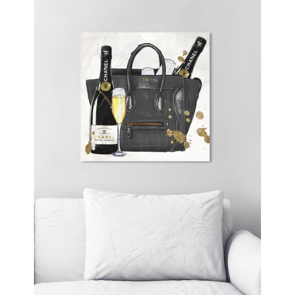 Oliver Gal 'I Brought The Champagne' Fashion and Glam Wall Art Canvas Print - Black, Gold