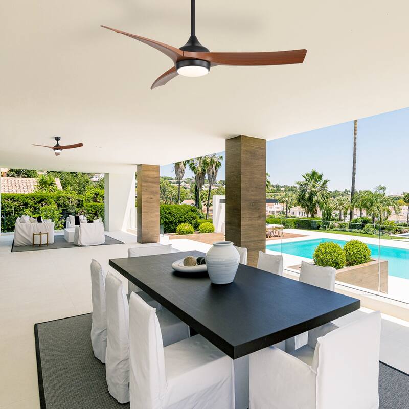52 Inch Black Ceiling Fan with 3 Dark Wood Grain ABS Blades Remote Control Reversible Motor Dimmable Light